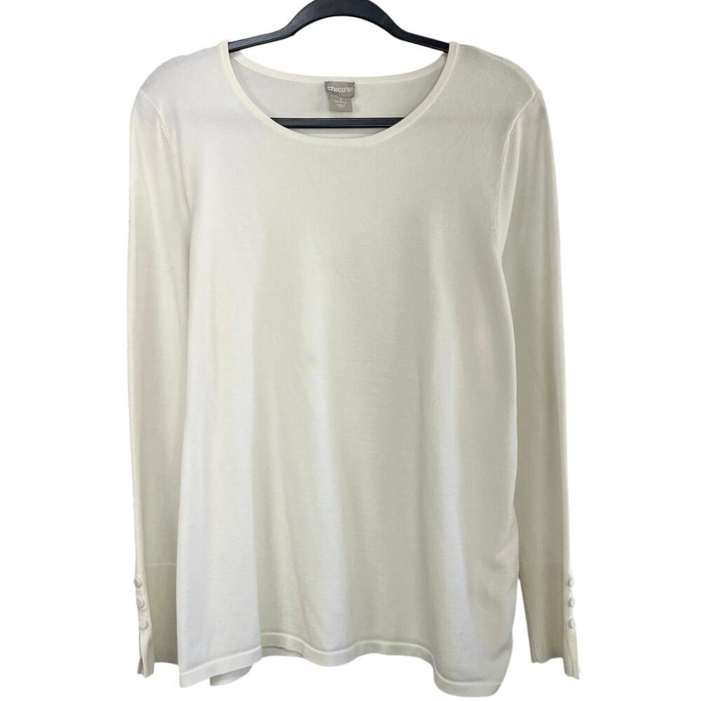 Chicos Ivory Ribbed Button Cuff Sweater Size 3
